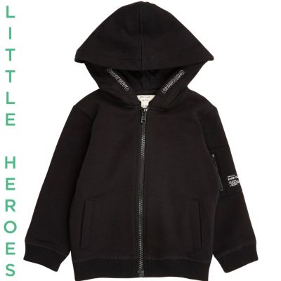 Mini boys black cotton hoodie